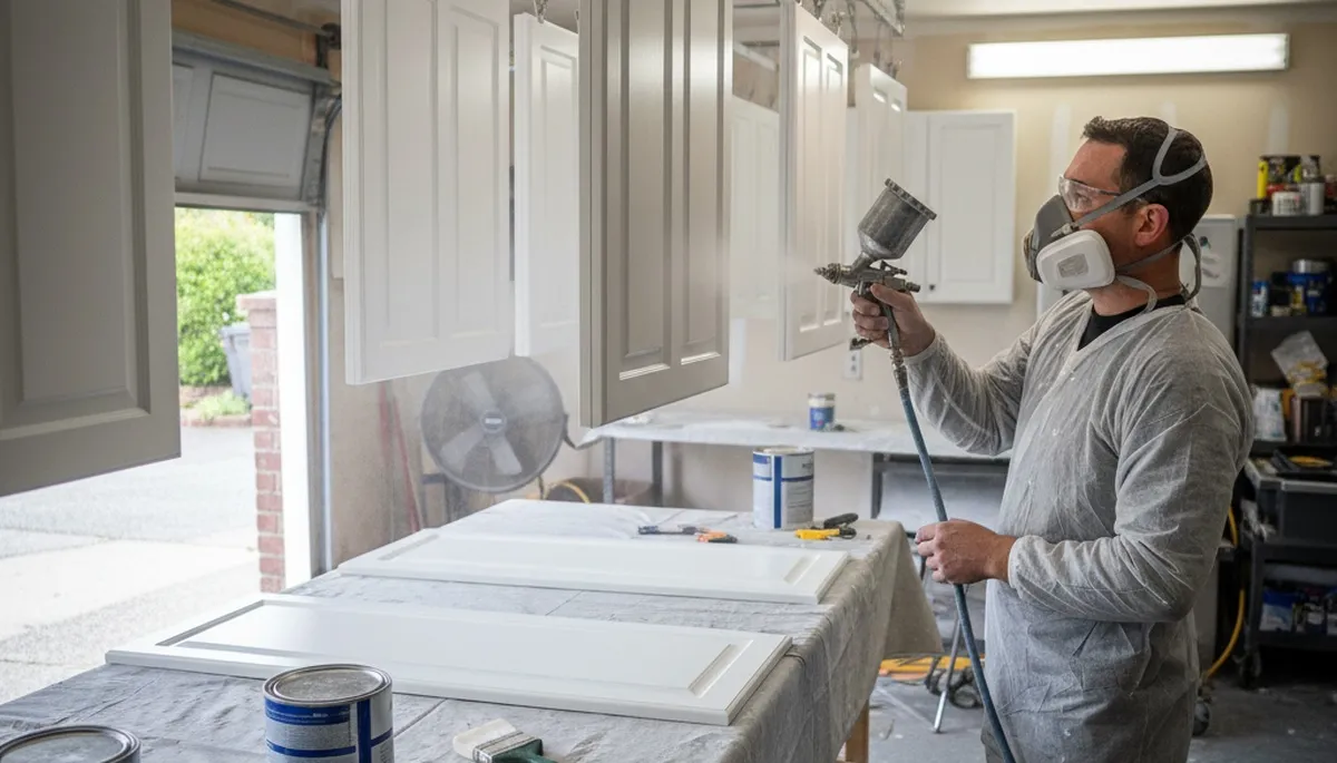 Professional cabinet painting process in Portland OR showing smooth, durable kitchen refinishing results