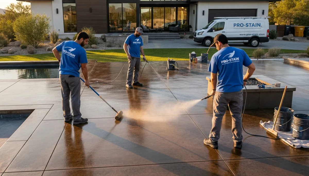 Professional concrete staining on Portland OR driveway for durable, weather-resistant finish