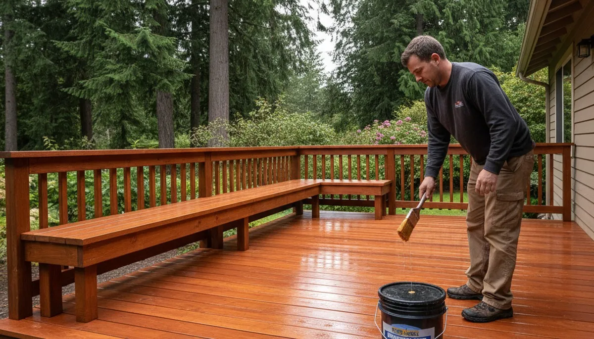 Professional deck staining in Portland OR enhancing wood grain and protecting outdoor decks from moisture