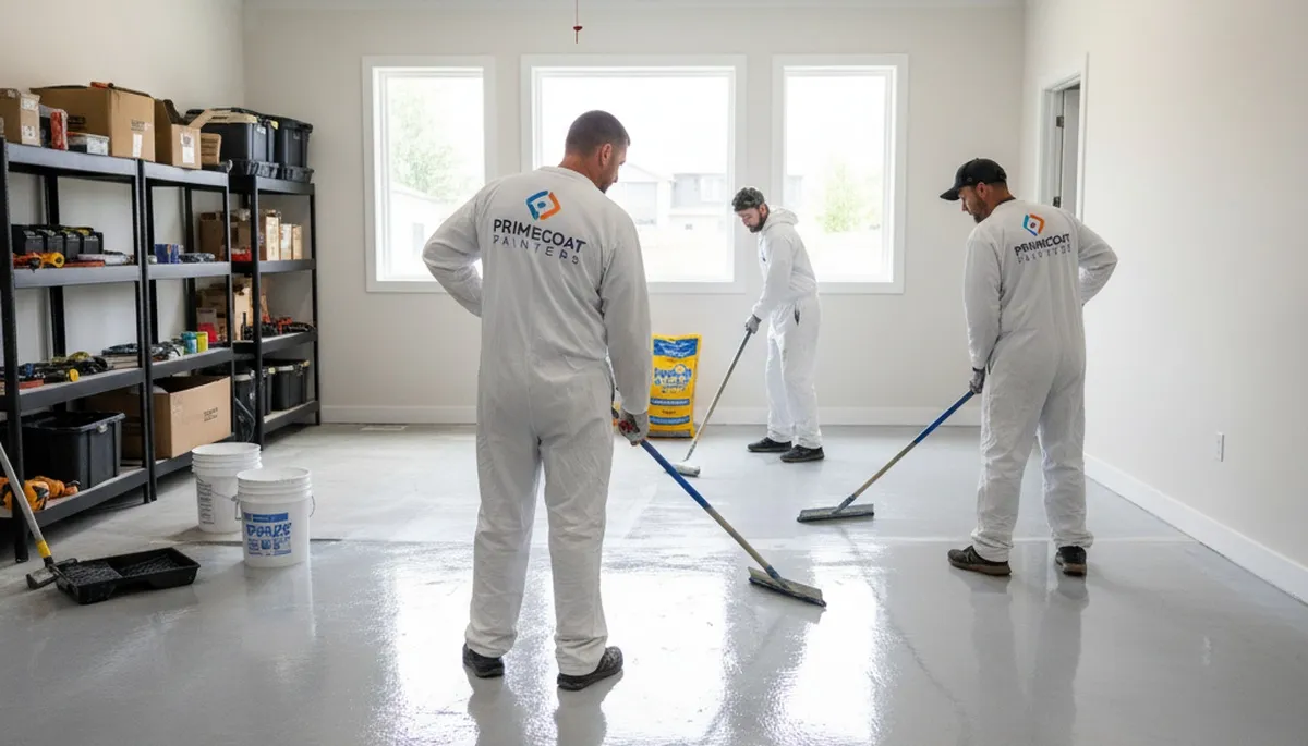 Contractor applying durable epoxy garage floor coating in Portland, OR for a sleek, moisture-resistant finish