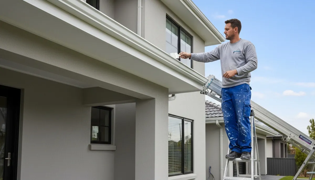 Professional gutter painting on a Portland OR home exterior for rust protection and curb appeal