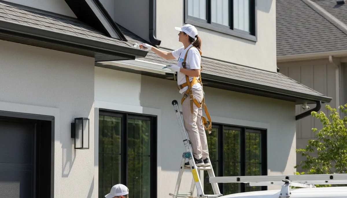 Professional gutter painting and refinishing on a Portland OR home exterior by local painting experts