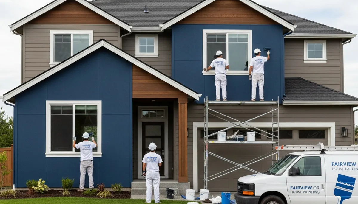 Portland, OR house painters painting a home exterior for professional residential painting service