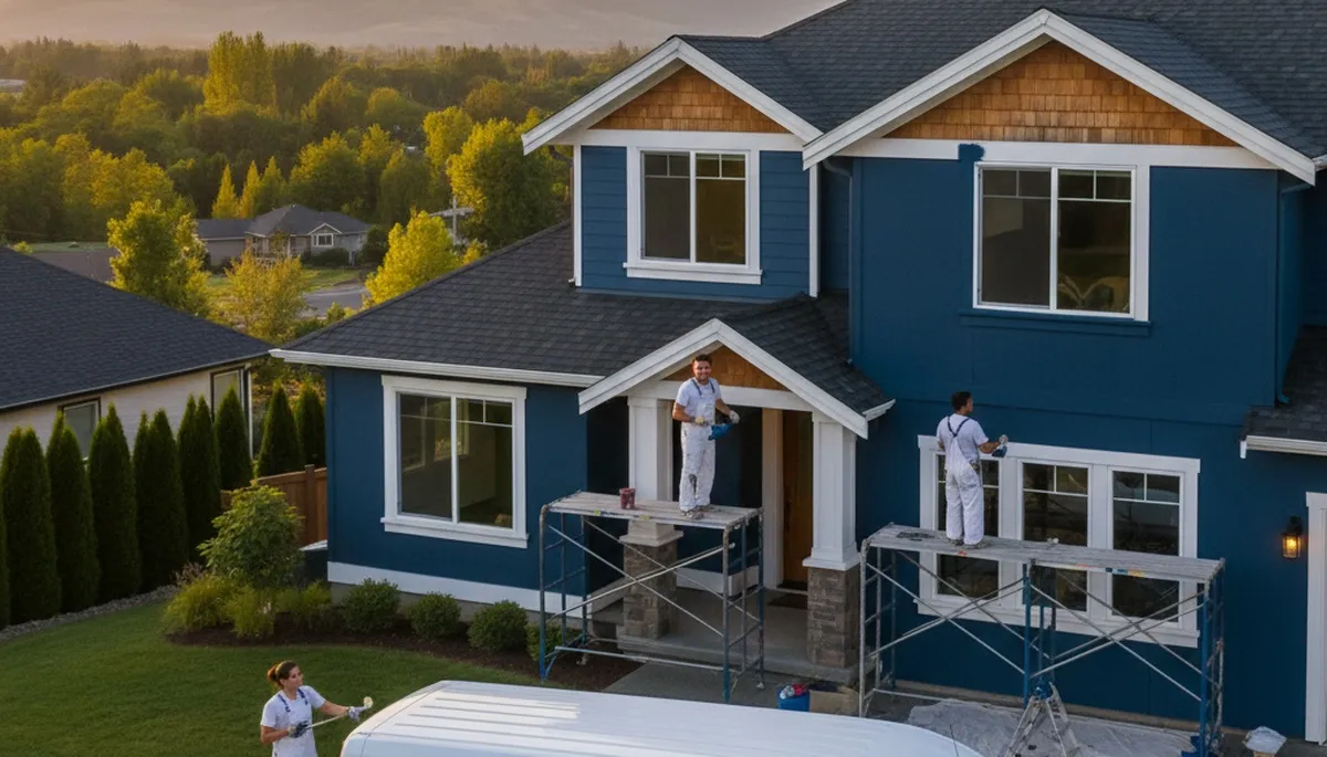 Professional house painters working on exterior home in Portland OR