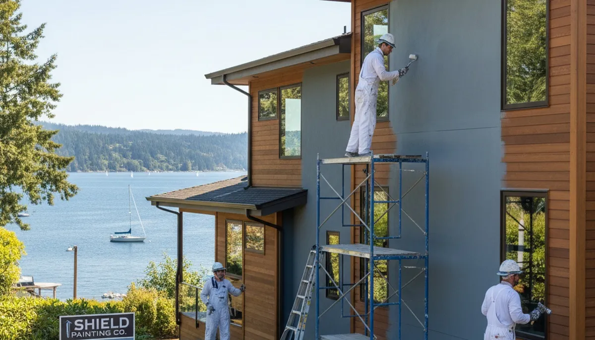 Professional house painters working on exterior home repaint in Portland OR