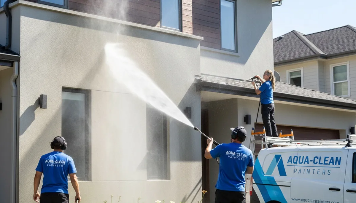Professional pressure washing siding and driveway in Portland, OR by expert house painters