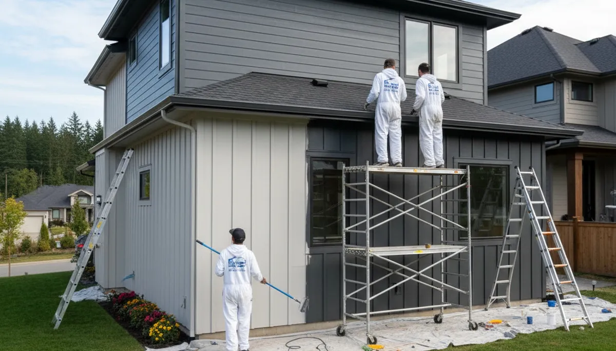 Professional siding painting on Portland, OR home exterior by expert local house painters