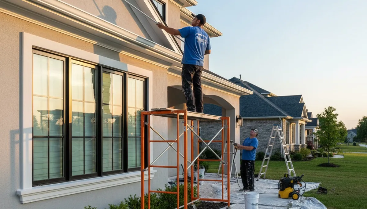 Professional trim and fascia painting on Portland OR home exterior by expert house painters