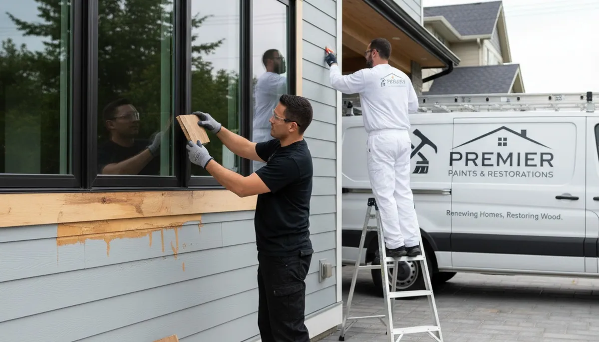 Professional wood rot repair on Portland, OR home siding by expert house painters restoring trim and decks