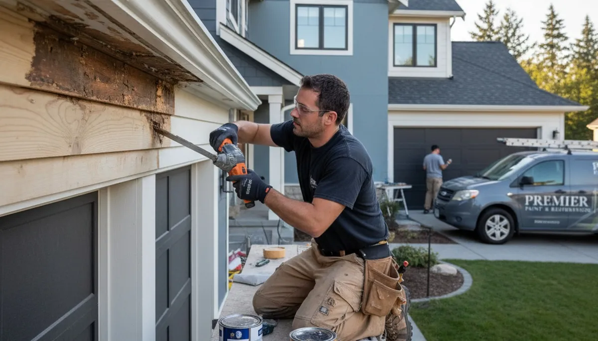 Professional wood rot repair on Portland OR home exterior siding by expert house painters